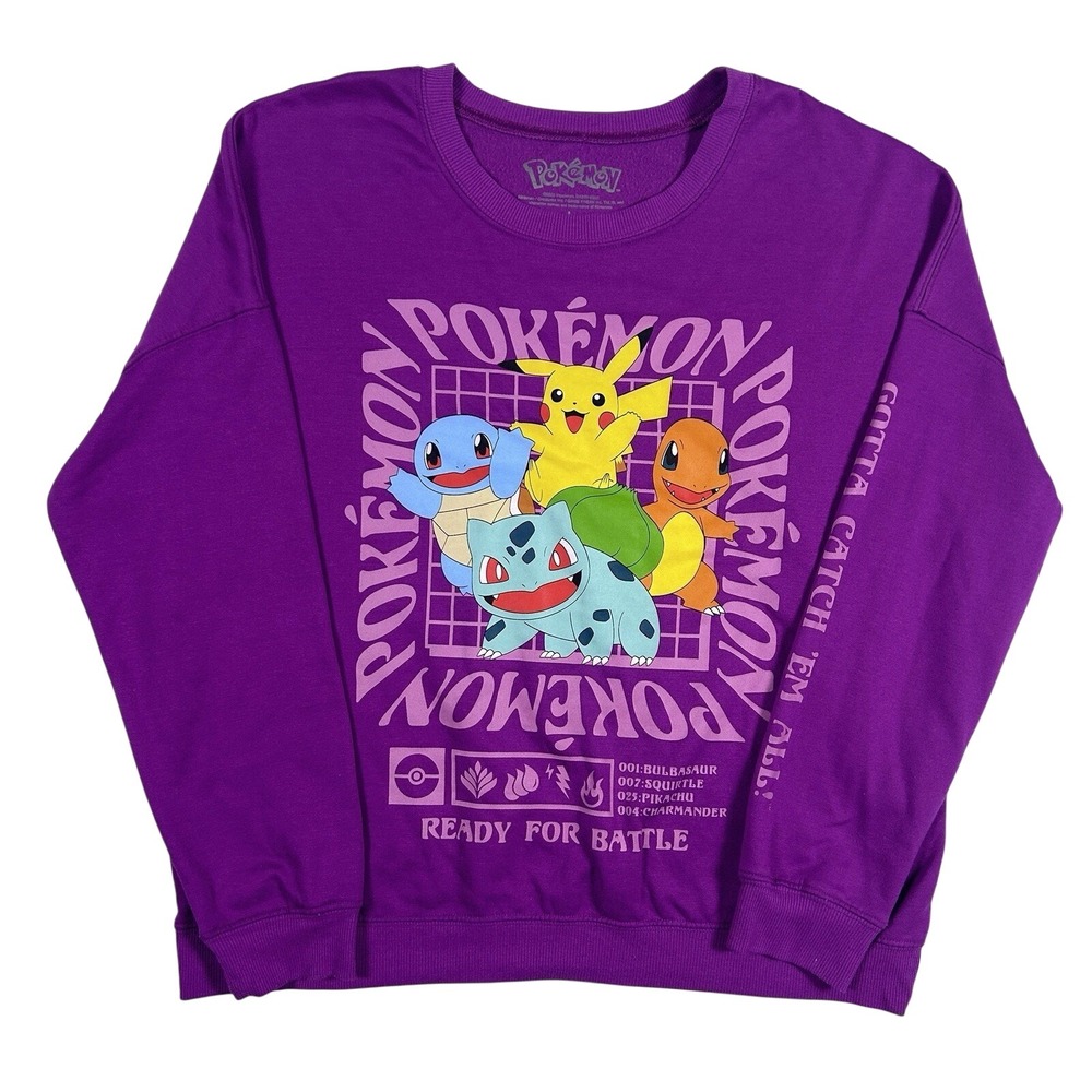 Pokemon Sweatshirt Women's Large Pikachu Squirtle Charmander Anime Purple